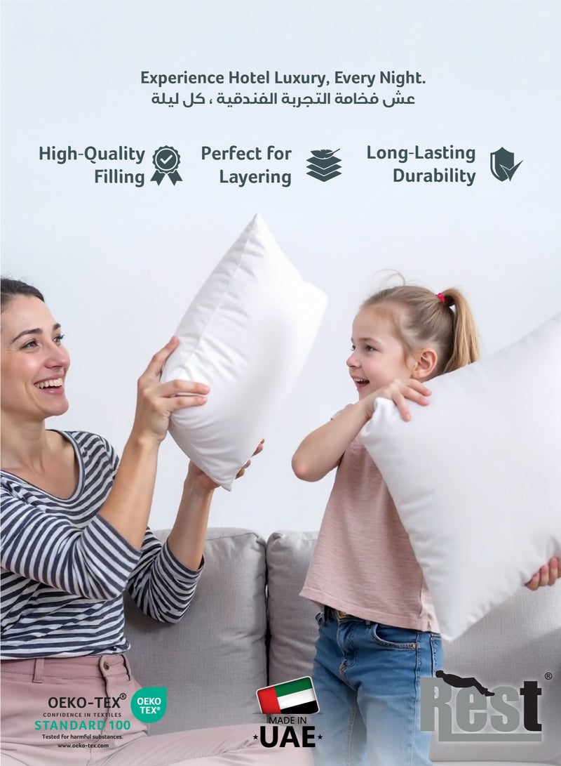 Rest وسائد رمي السرير حشوة وسادة غلاف خارجي حشو ميكروفايبر 500 جرام ألياف فائقة النعومة حجم 50x50 سم ، 20x20 بوصة حشوات الوسائد ديكور منزلي أبيض (عبوة من 2) - Image 2